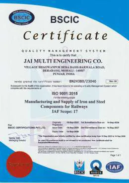 ISO 9001:2015 certificate, Jai Multi Engineering Co.